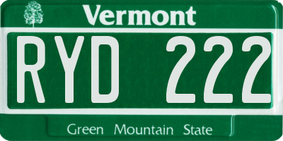 VT license plate RYD222