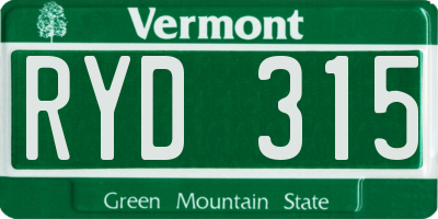 VT license plate RYD315