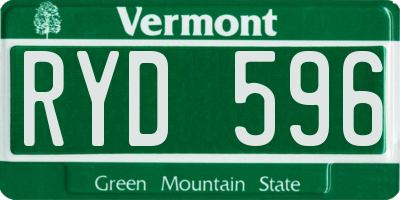 VT license plate RYD596