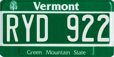VT license plate RYD922