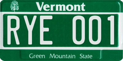 VT license plate RYE001