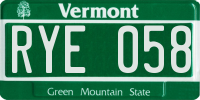 VT license plate RYE058