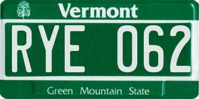 VT license plate RYE062
