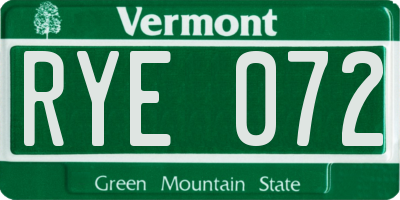 VT license plate RYE072