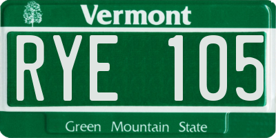 VT license plate RYE105
