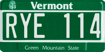 VT license plate RYE114