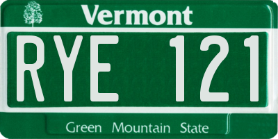 VT license plate RYE121