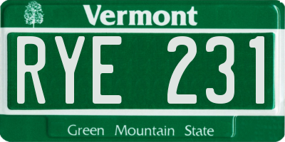 VT license plate RYE231