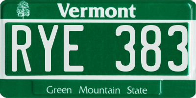 VT license plate RYE383
