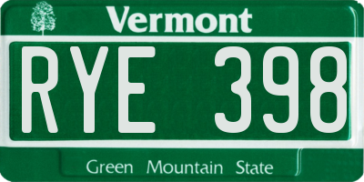 VT license plate RYE398