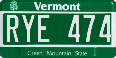 VT license plate RYE474