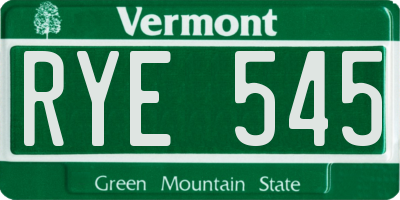 VT license plate RYE545