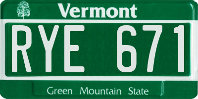 VT license plate RYE671