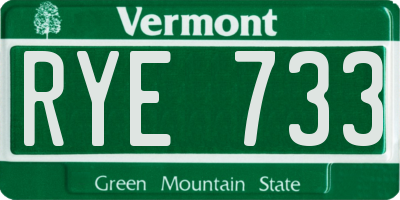 VT license plate RYE733