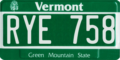 VT license plate RYE758