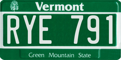 VT license plate RYE791