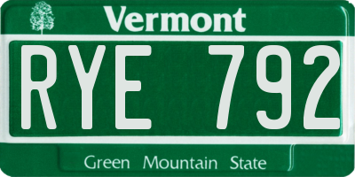 VT license plate RYE792