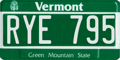 VT license plate RYE795