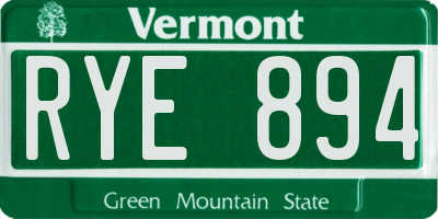 VT license plate RYE894