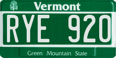 VT license plate RYE920