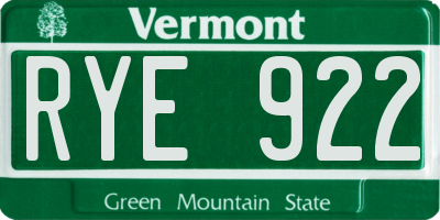 VT license plate RYE922