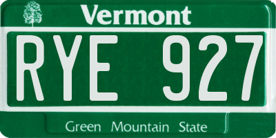 VT license plate RYE927