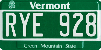 VT license plate RYE928