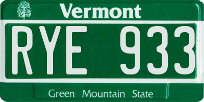 VT license plate RYE933