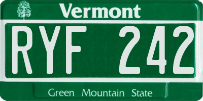VT license plate RYF242