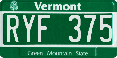 VT license plate RYF375