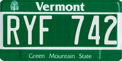 VT license plate RYF742