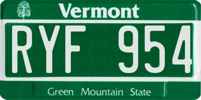 VT license plate RYF954