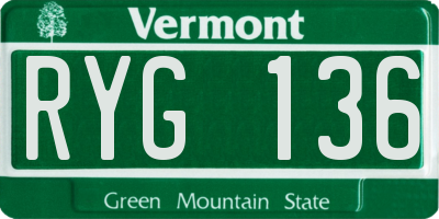 VT license plate RYG136