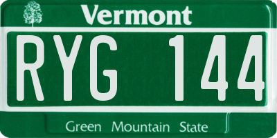 VT license plate RYG144