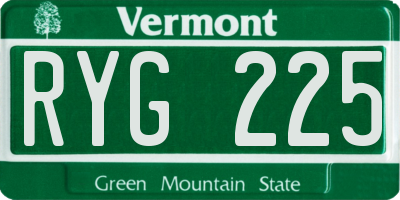 VT license plate RYG225