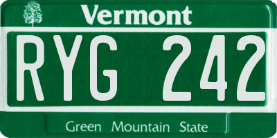 VT license plate RYG242