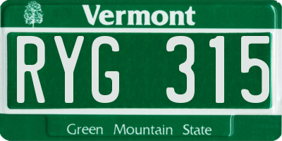 VT license plate RYG315