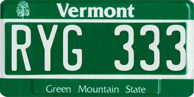 VT license plate RYG333