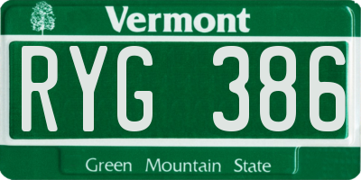 VT license plate RYG386