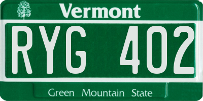 VT license plate RYG402