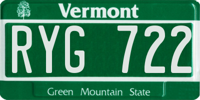 VT license plate RYG722