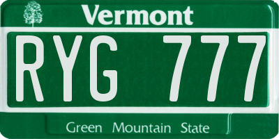 VT license plate RYG777