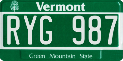 VT license plate RYG987