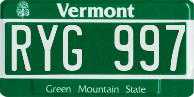 VT license plate RYG997