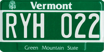 VT license plate RYH022