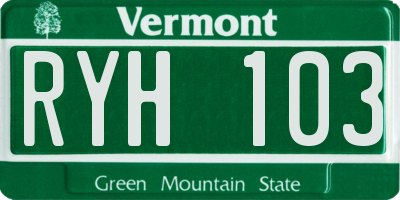 VT license plate RYH103