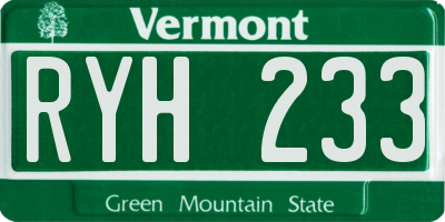 VT license plate RYH233