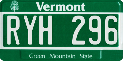 VT license plate RYH296