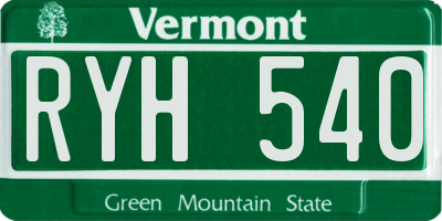VT license plate RYH540