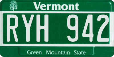 VT license plate RYH942